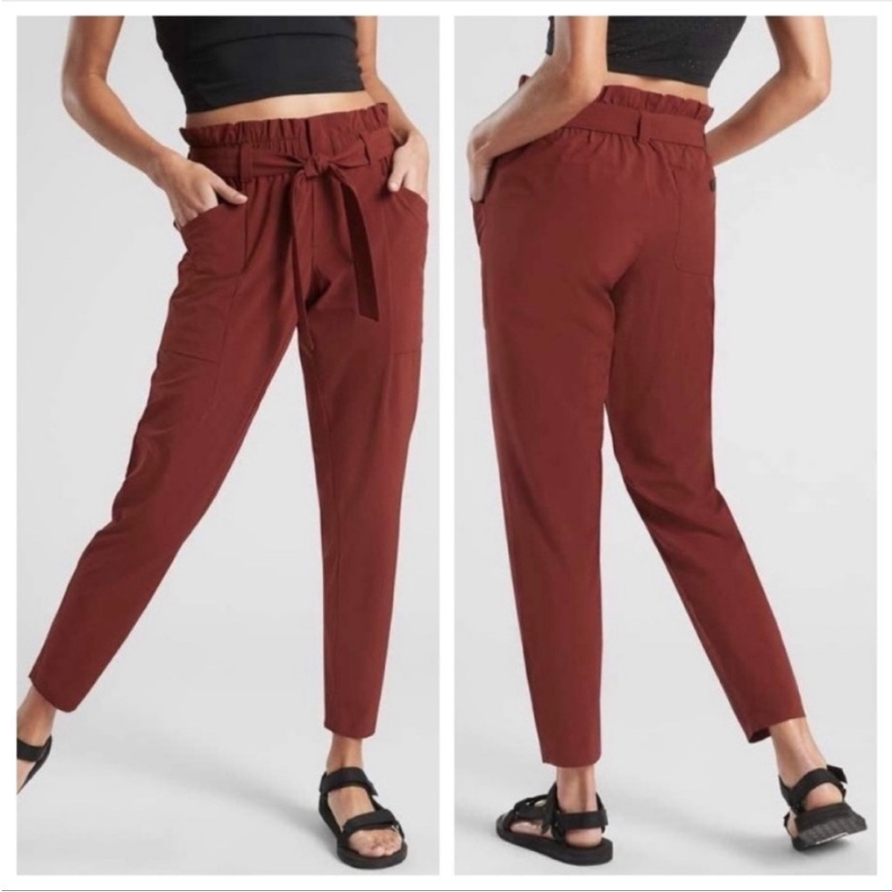 Athleta Skyline Paperbag Tie Waist Tapered Pants Rust Size 2 - Picture 13 of 13